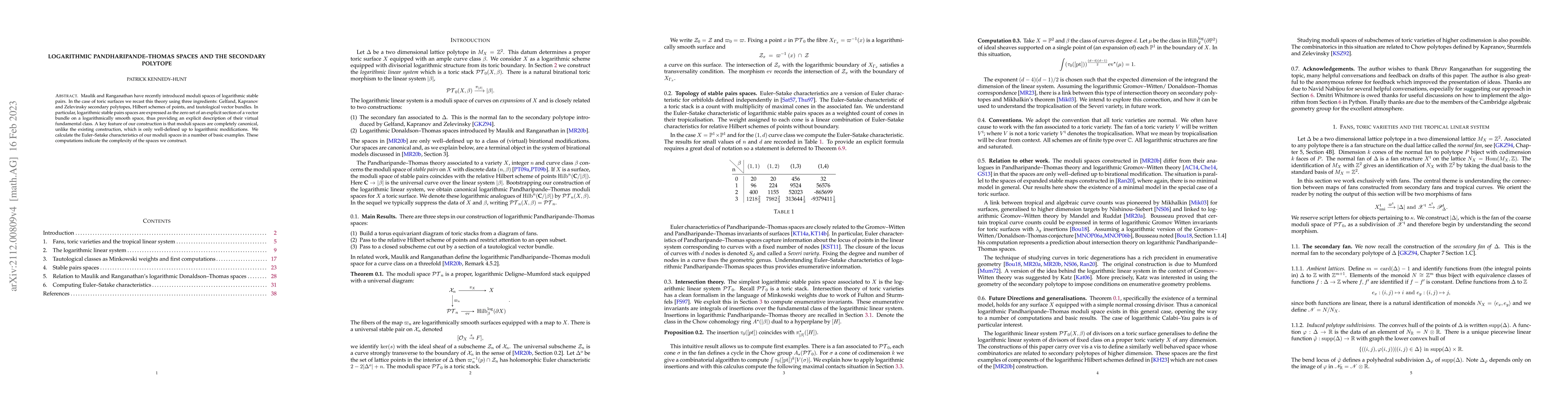 Thumbnail for Logarithmic Pandharipande--Thomas Spaces and the Secondary Polytope