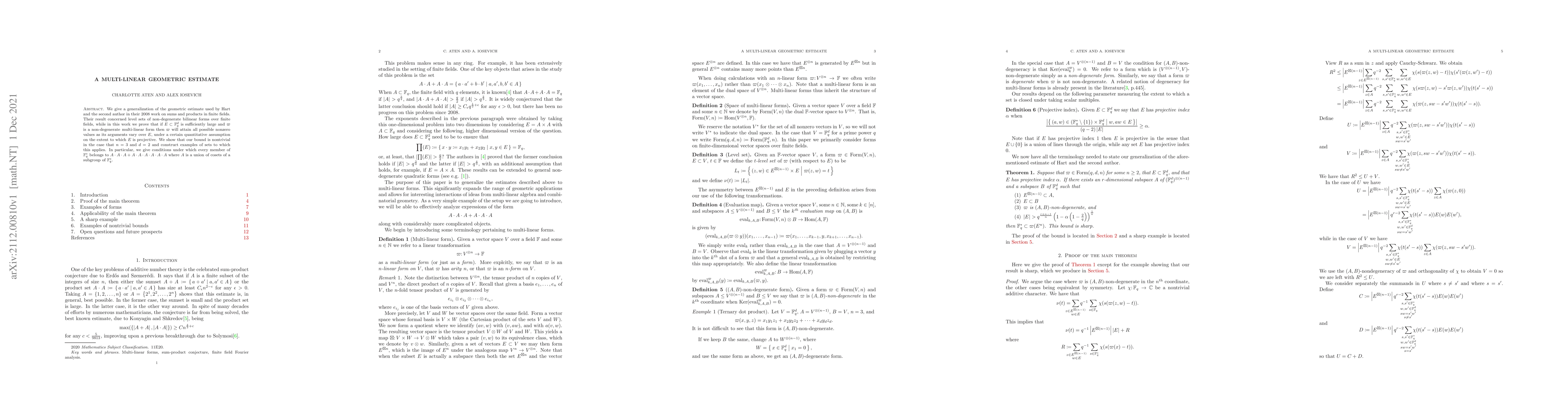 Thumbnail for A multi-linear geometric estimate