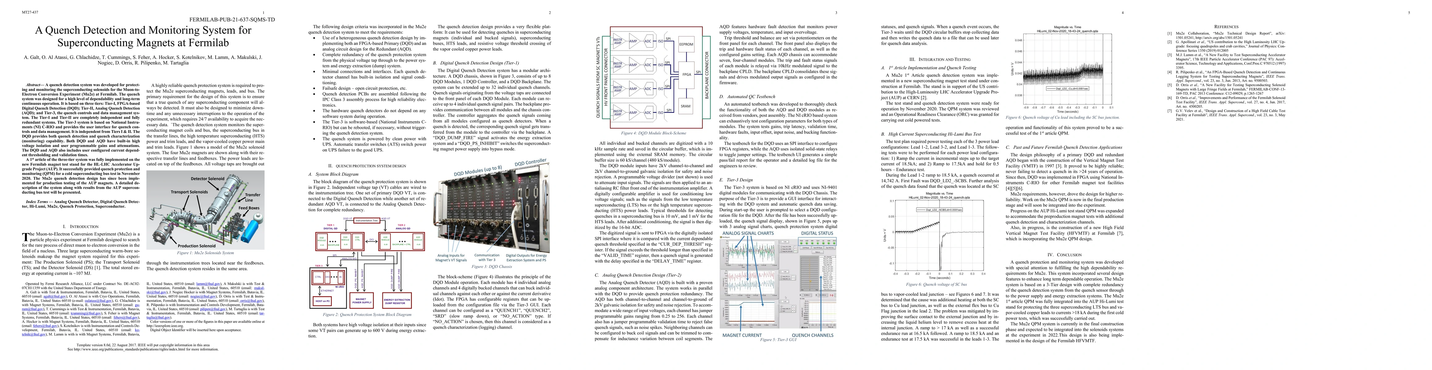 Thumbnail for A Quench Detection and Monitoring System for Superconducting Magnets at
  Fermilab