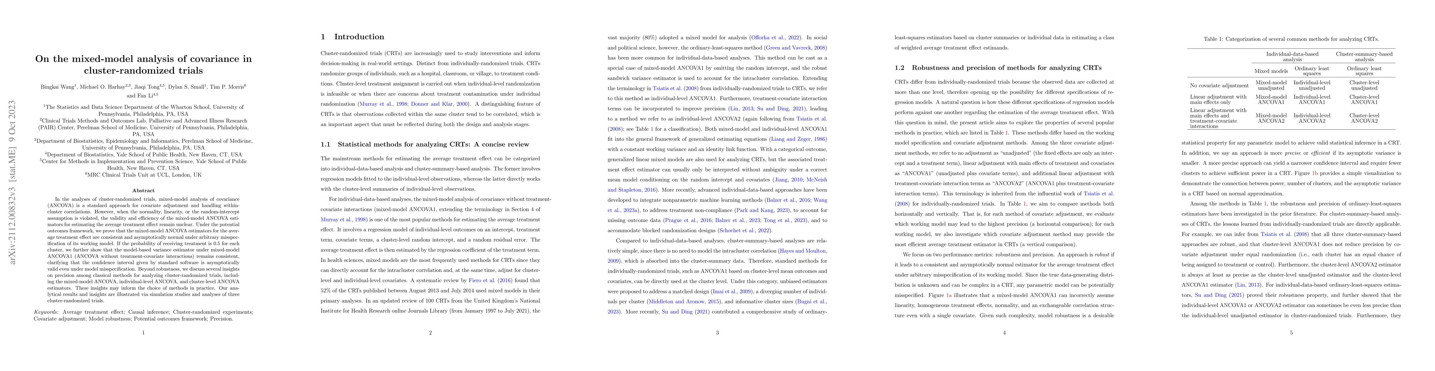 Thumbnail for On the mixed-model analysis of covariance in cluster-randomized trials