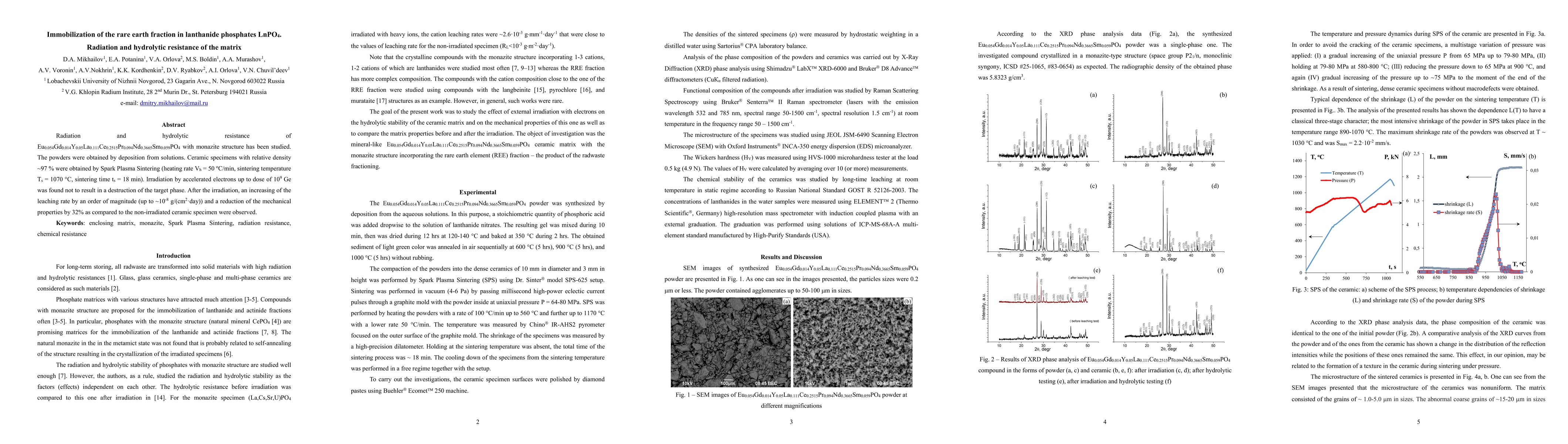 Thumbnail for Immobilization of the rare earth fraction in lanthanide phosphates
  LnPO4. Radiation and hydrolytic resistance of the matrix