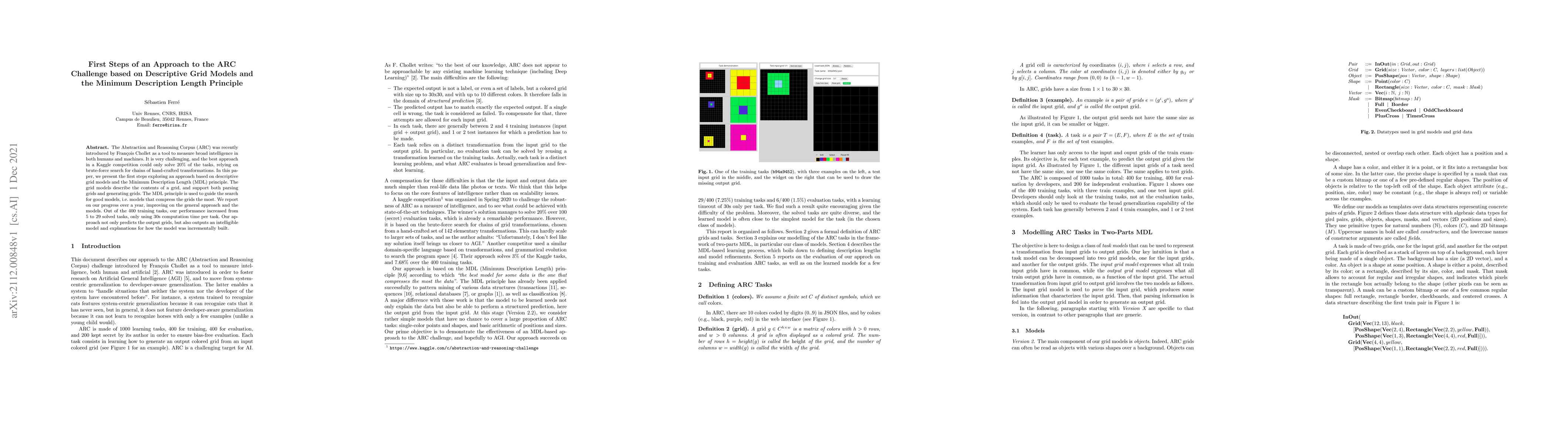 Thumbnail for First Steps of an Approach to the ARC Challenge based on Descriptive
  Grid Models and the Minimum Description Length Principle