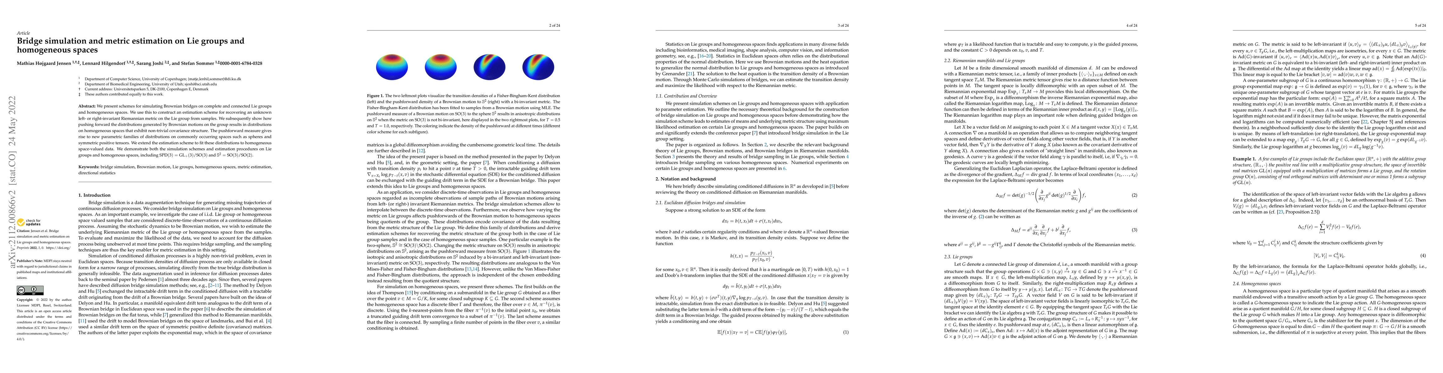 Thumbnail for Bridge Simulation and Metric Estimation on Lie Groups and Homogeneous
  Spaces