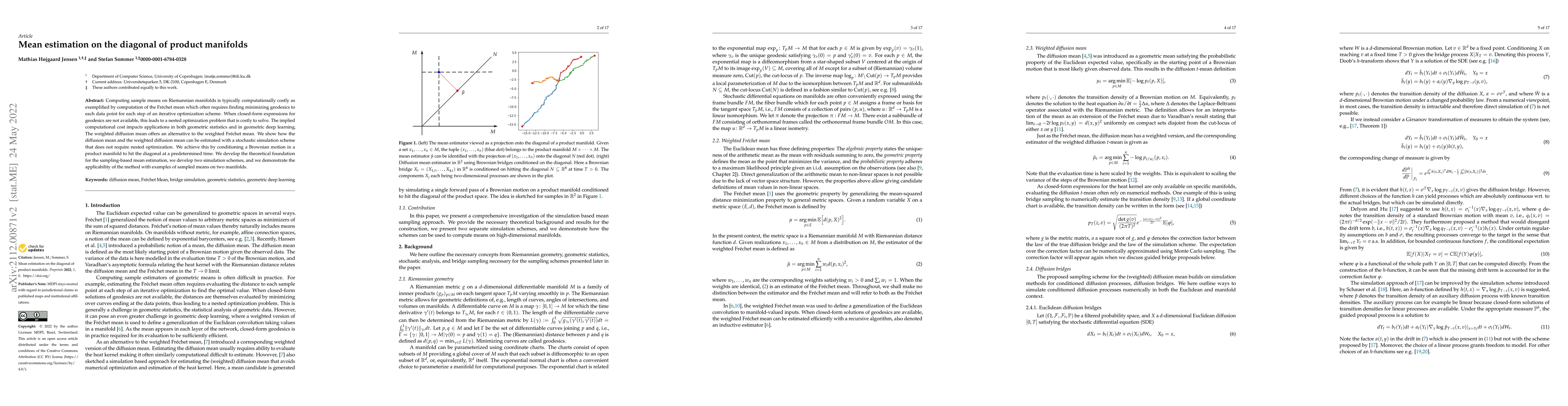 Thumbnail for Diffusion Mean Estimation on the Diagonal of Product Manifolds