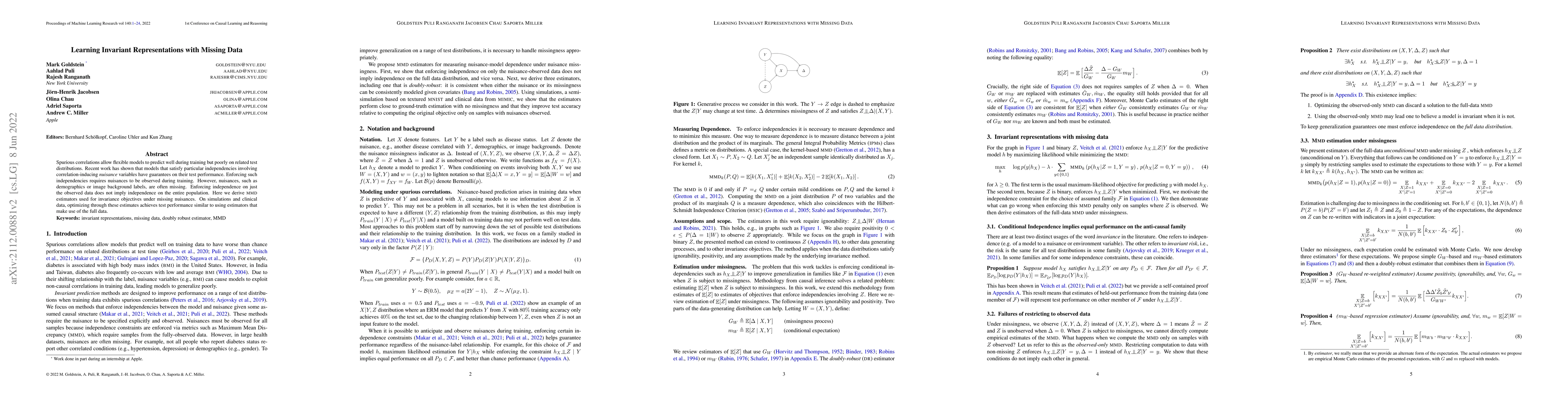 Thumbnail for Learning Invariant Representations with Missing Data