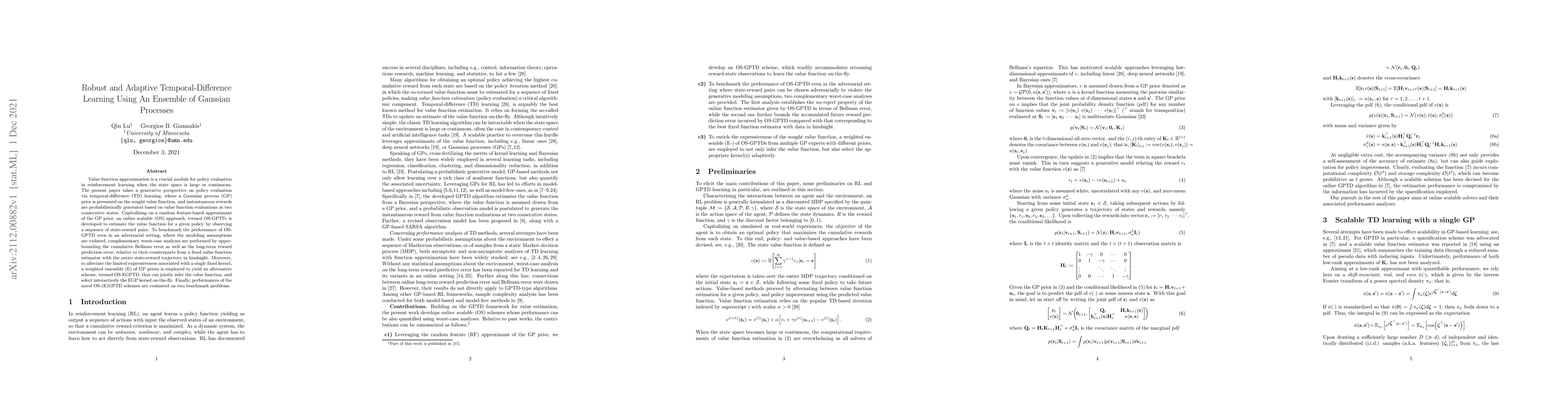 Thumbnail for Robust and Adaptive Temporal-Difference Learning Using An Ensemble of
  Gaussian Processes