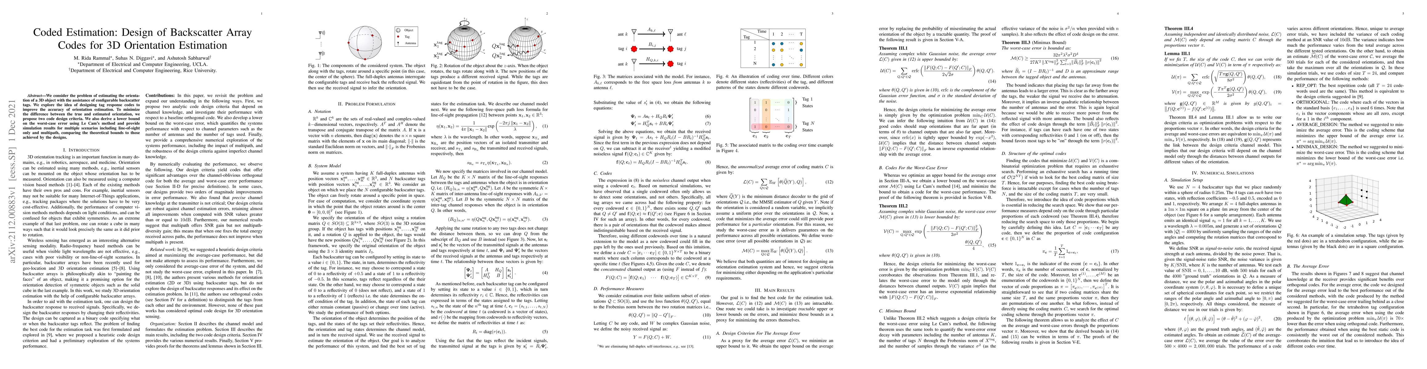 Thumbnail for Coded Estimation: Design of Backscatter Array Codes for 3D Orientation
  Estimation