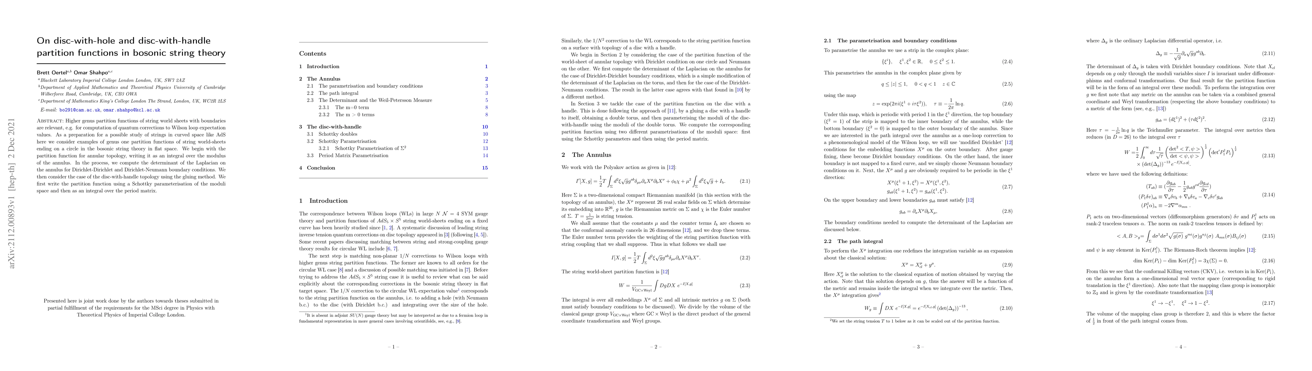 Thumbnail for On disc-with-hole and disc-with-handle partition functions in bosonic
  string theory