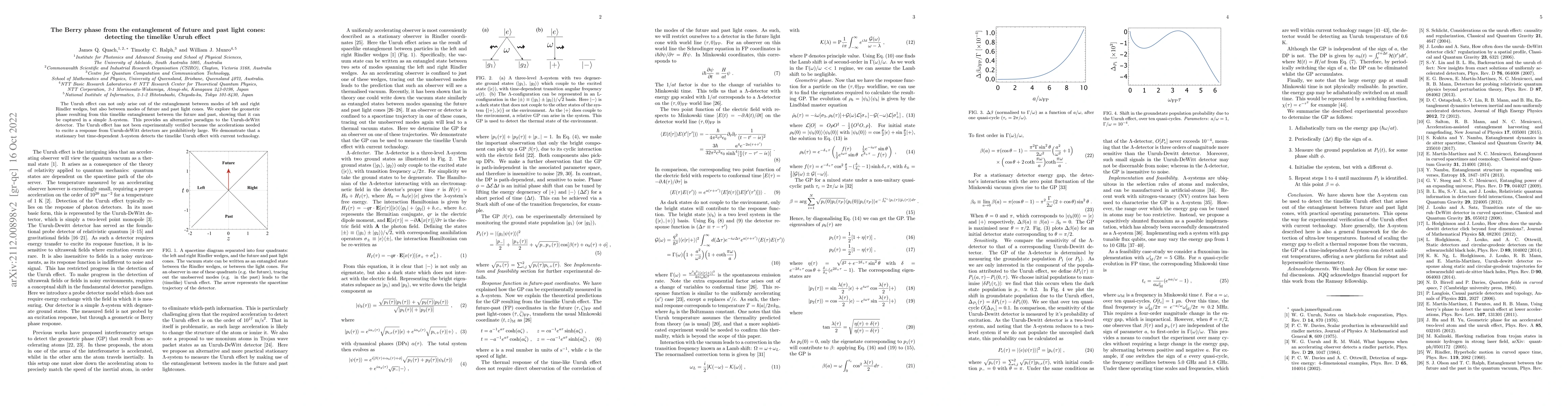 Thumbnail for The Berry phase from the entanglement of future and past light cones:
  detecting the timelike Unruh effect