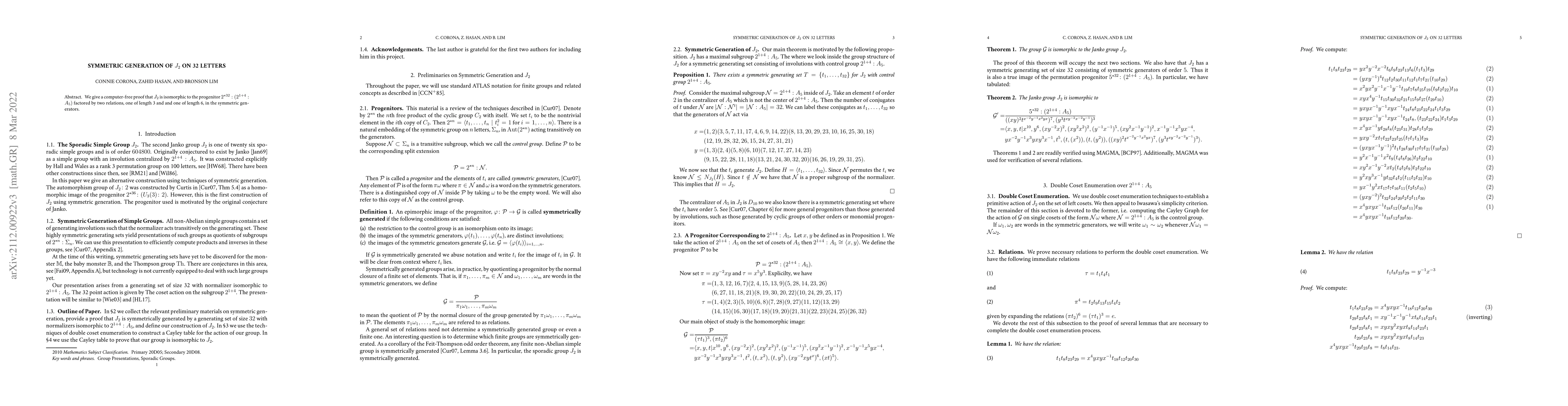 Thumbnail for Symmetric Generation of $J_2$ on 32 Letters