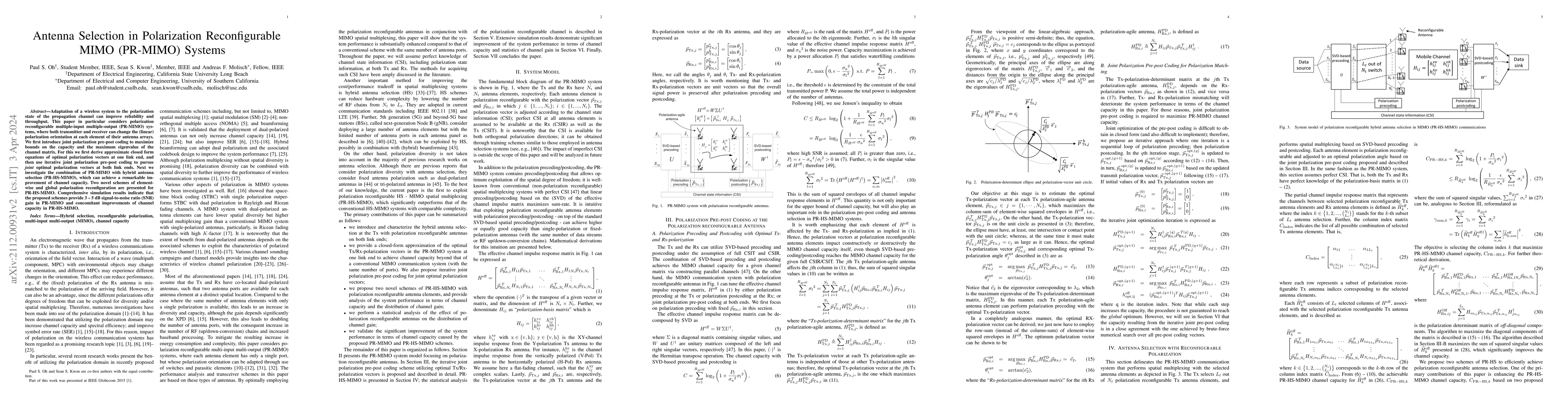 Thumbnail for Antenna Selection in Polarization Reconfigurable MIMO (PR-MIMO)
  Communication Systems