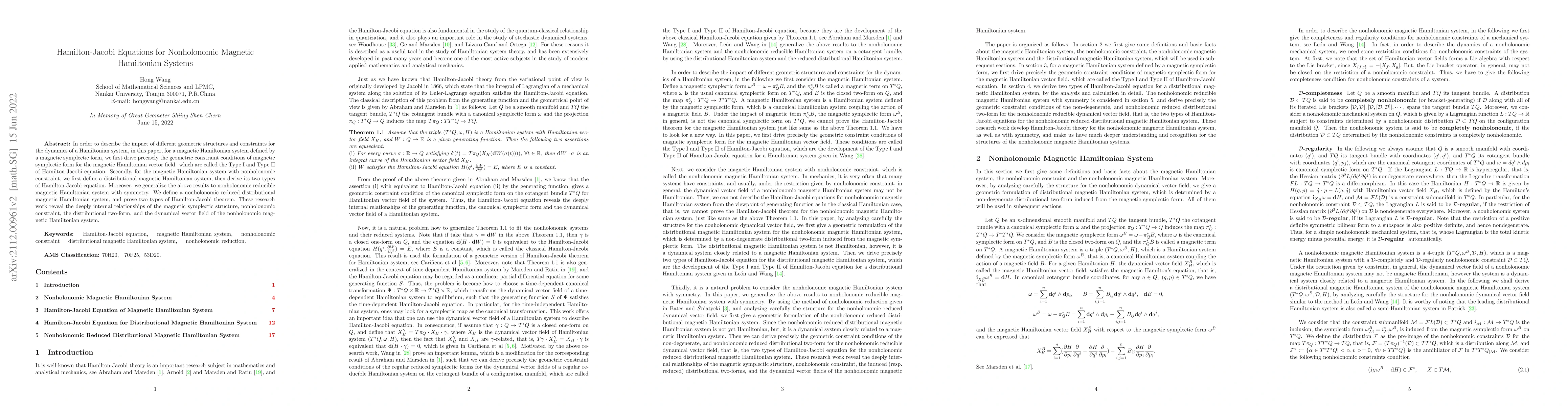 Thumbnail for Hamilton-Jacobi Equations of Nonholonomic Magnetic Hamiltonian Systems