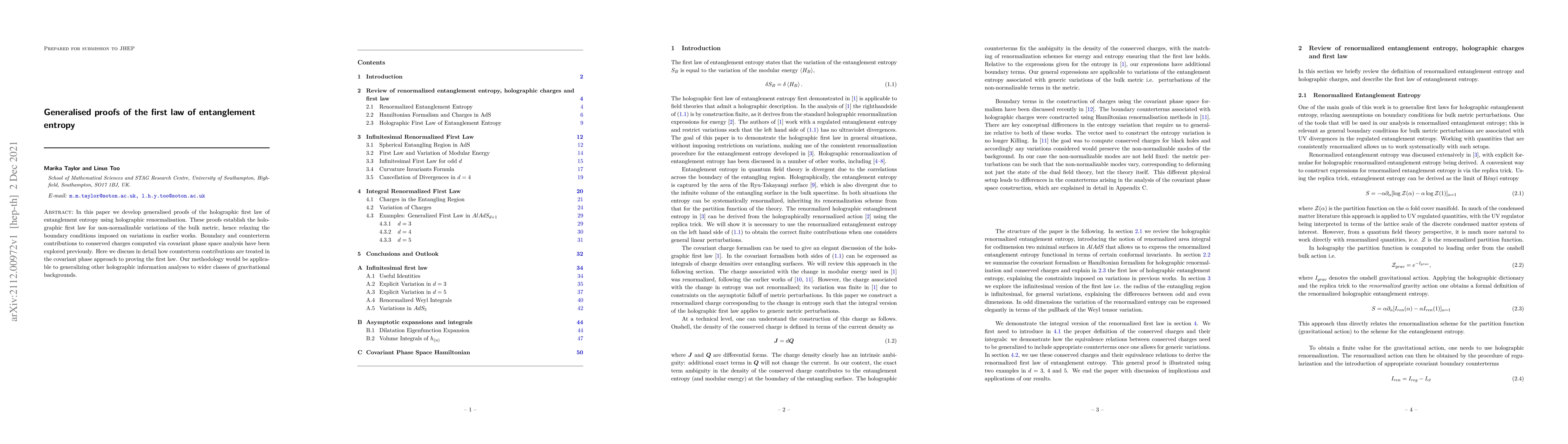 Thumbnail for Generalised proofs of the first law of entanglement entropy