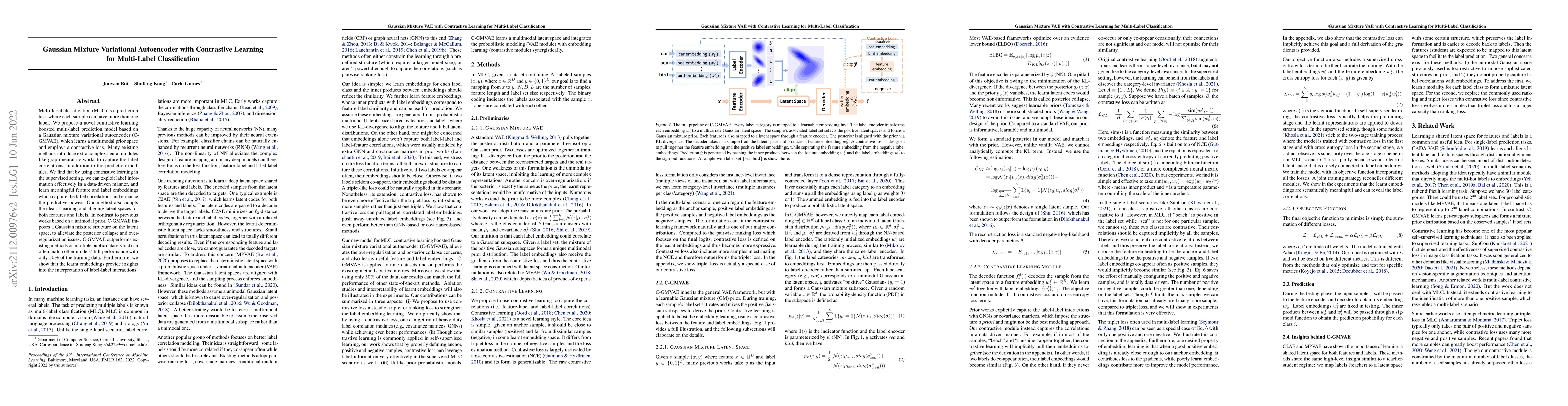 Thumbnail for Gaussian Mixture Variational Autoencoder with Contrastive Learning for
  Multi-Label Classification