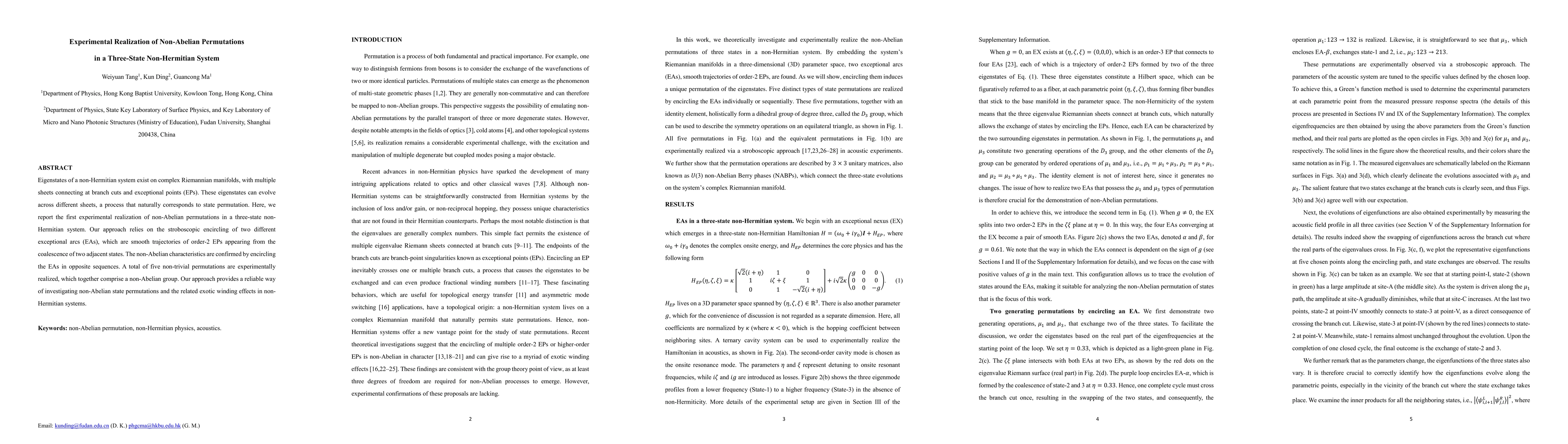 Thumbnail for Experimental Realization of Non-Abelian Permutations in a Three-State
  Non-Hermitian System