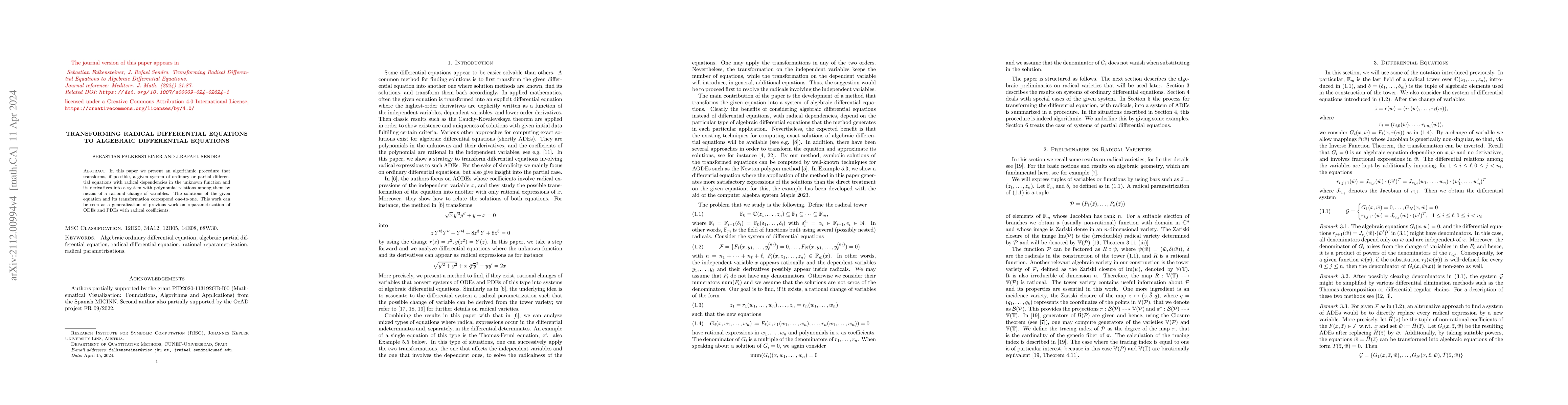 Thumbnail for Transforming Radical Differential Equations to Algebraic Differential
  Equations