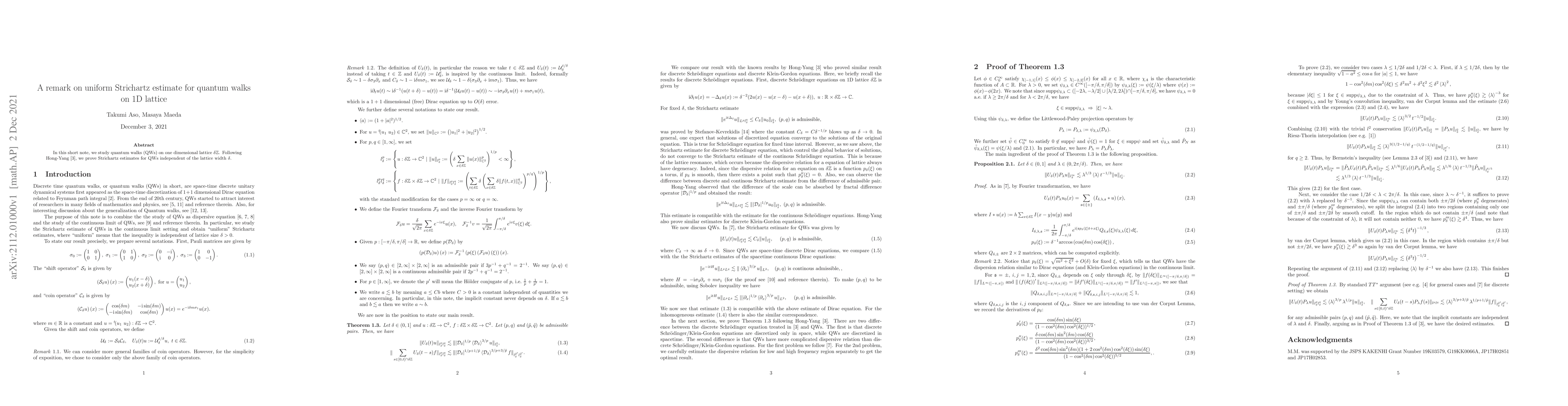 Thumbnail for A remark on uniform Strichartz estimate for quantum walks on 1D lattice