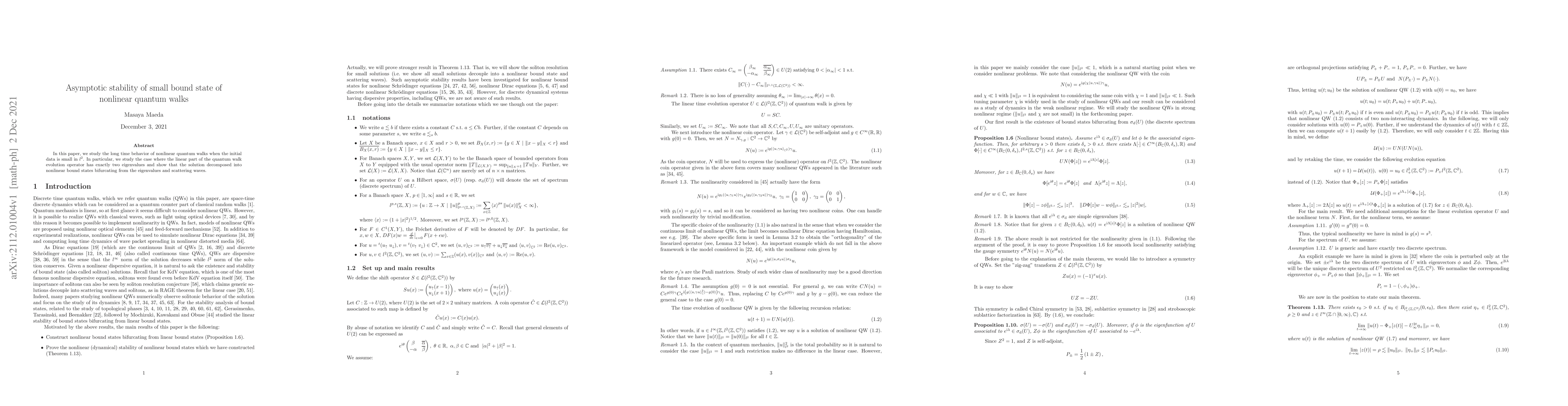 Thumbnail for Asymptotic stability of small bound state of nonlinear quantum walks