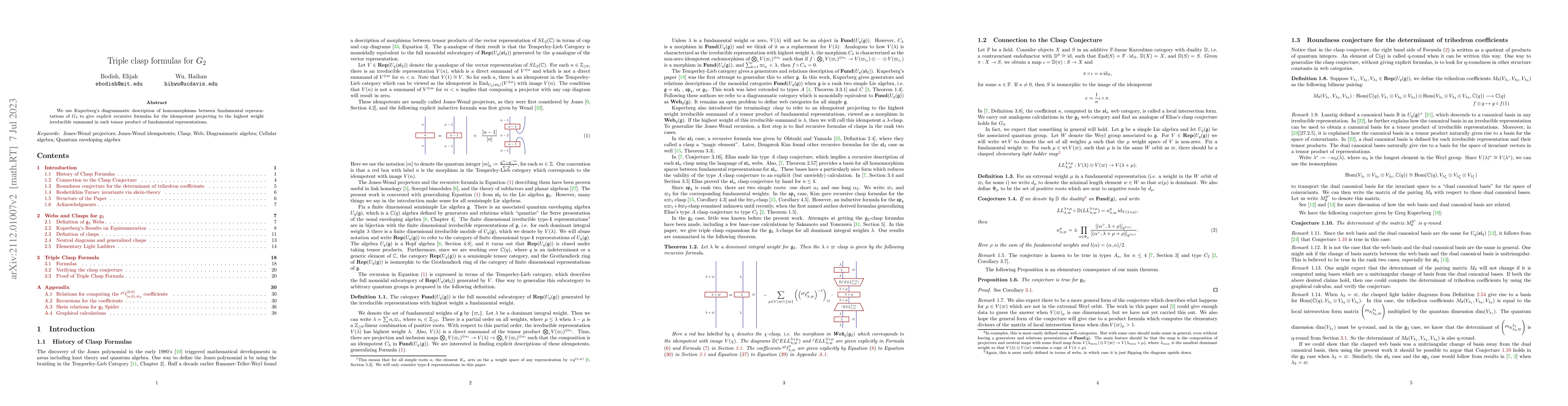Thumbnail for Triple Clasp Formulas for $G_2$