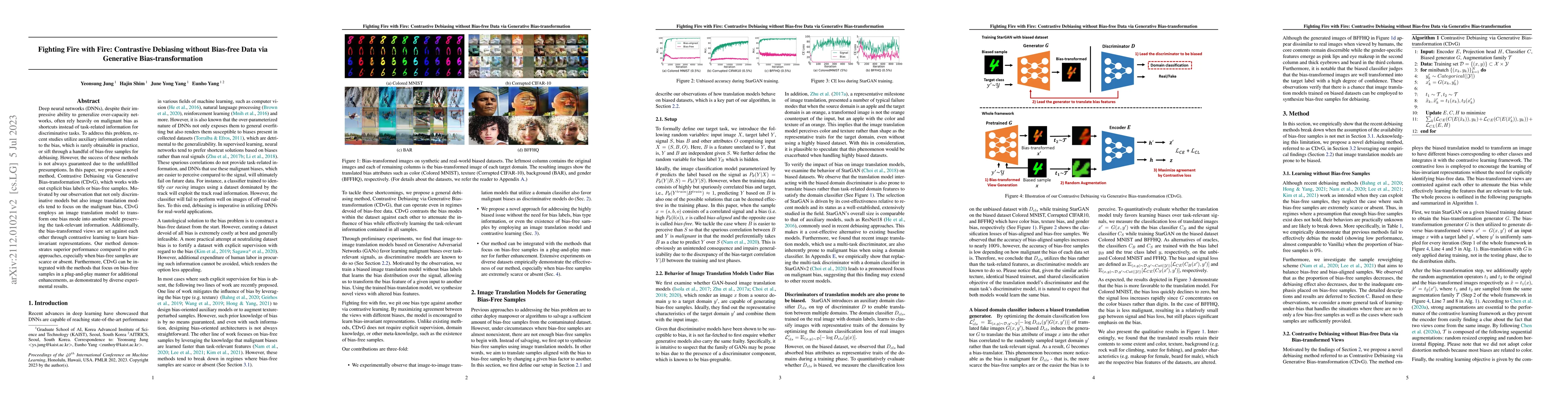 Thumbnail for Fighting Fire with Fire: Contrastive Debiasing without Bias-free Data
  via Generative Bias-transformation