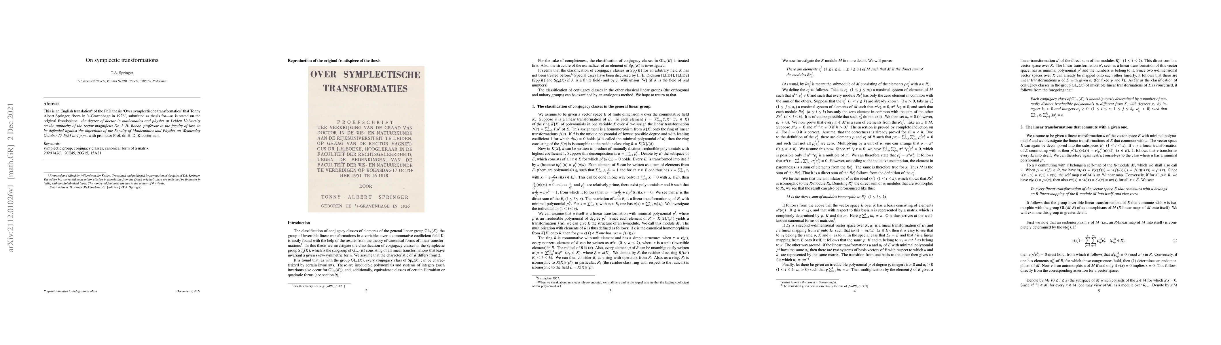 Thumbnail for On symplectic transformations