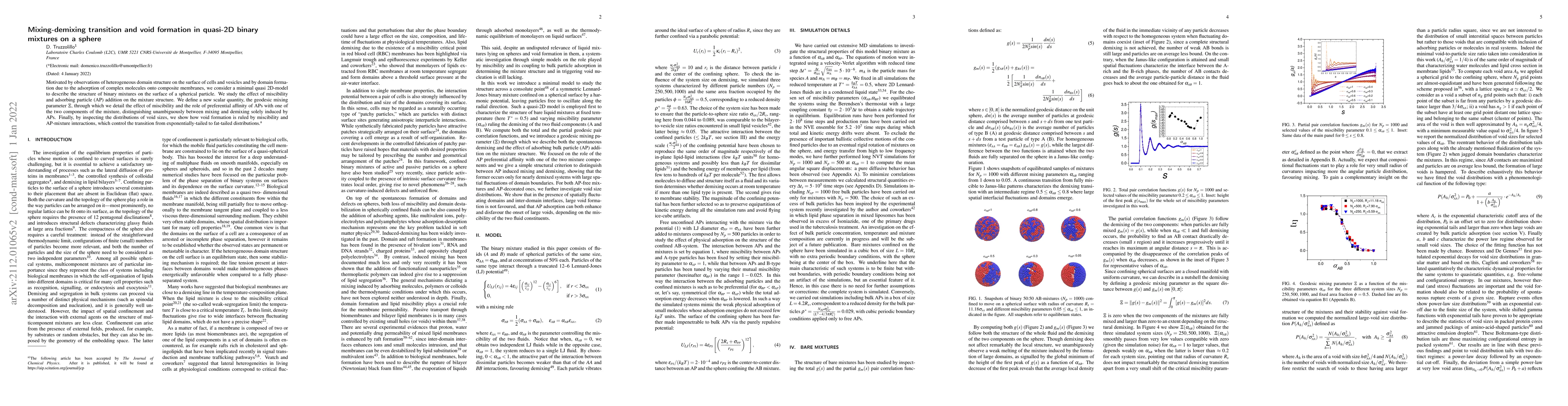 Thumbnail for Mixing-demixing transition and void formation in quasi-2D binary
  mixtures on a sphere