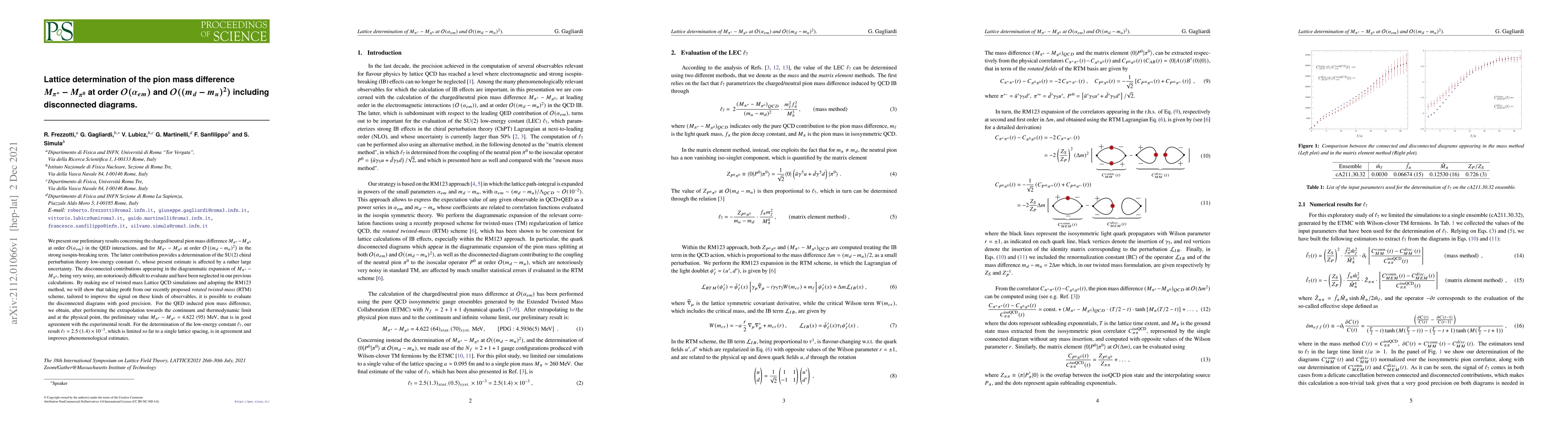 Thumbnail for Lattice determination of the pion mass difference $M_{\pi^{+}} -
  M_{\pi^{0}}$ at order $\mathcal{O}(\alpha_{em})$ and $\mathcal{O}(
  (m_{d}-m_{u})^{2})$ including disconnected diagrams