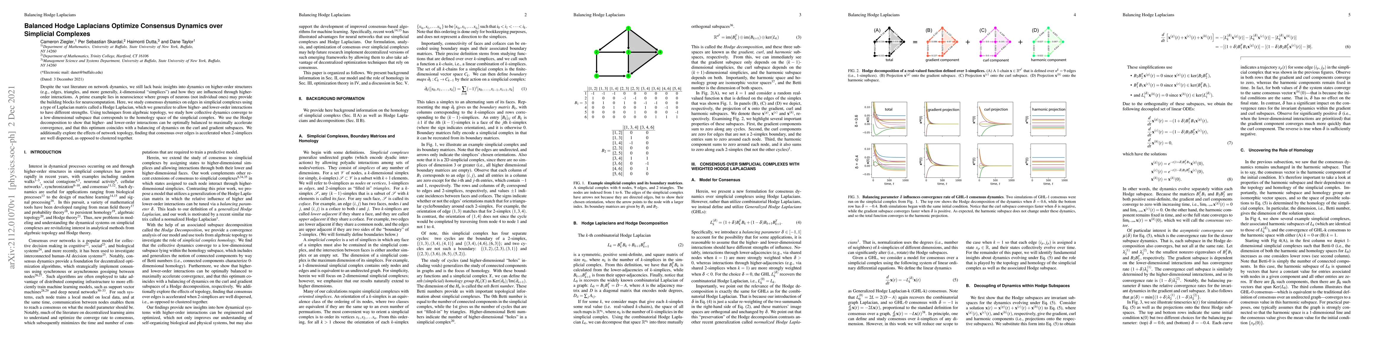 Thumbnail for Balanced Hodge Laplacians Optimize Consensus Dynamics over Simplicial
  Complexes