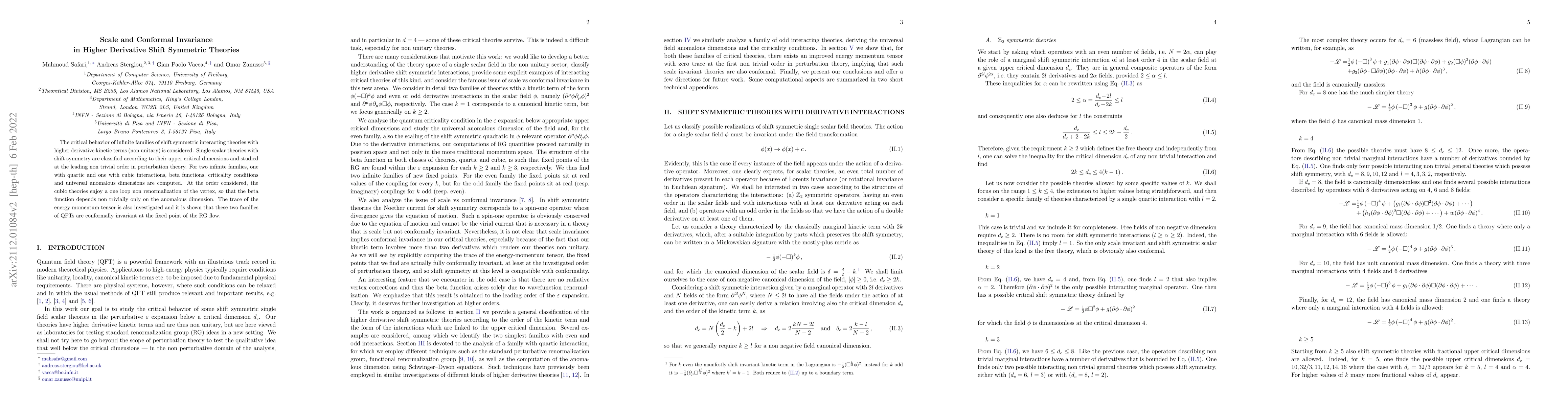 Thumbnail for Scale and Conformal Invariance in Higher Derivative Shift Symmetric
  Theories
