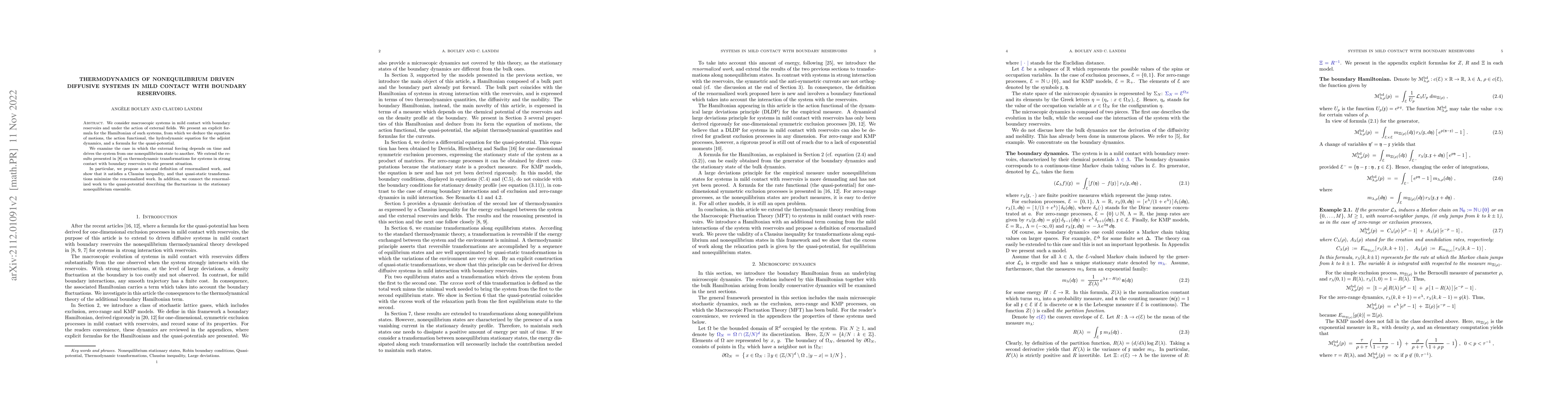 Thumbnail for Thermodynamics of nonequilibrium driven diffusive systems in mild
  contact with boundary reservoirs