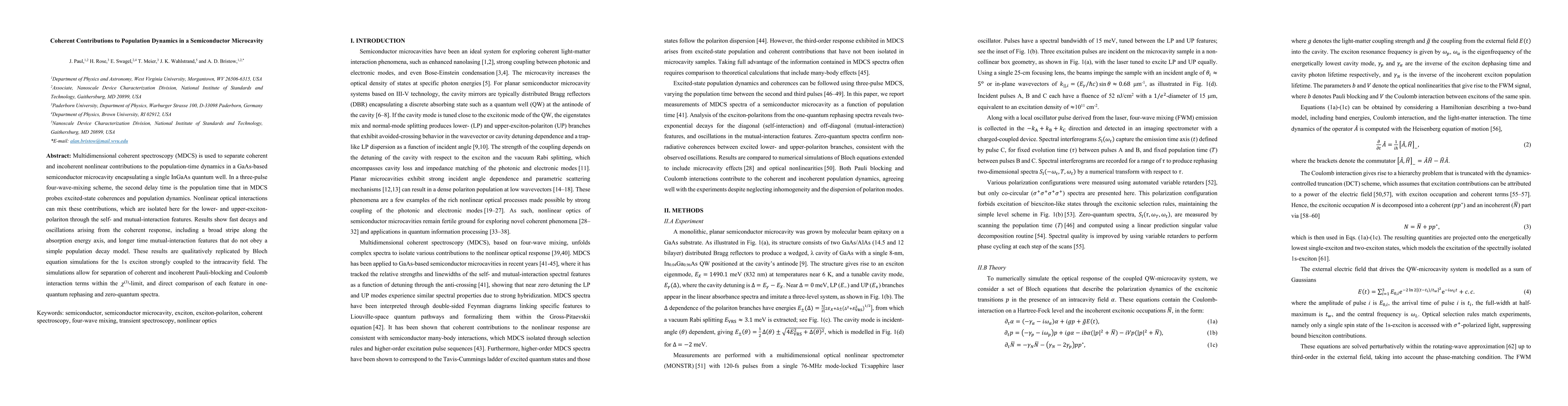 Thumbnail for Coherent Contributions to Population Dynamics in a Semiconductor
  Microcavity
