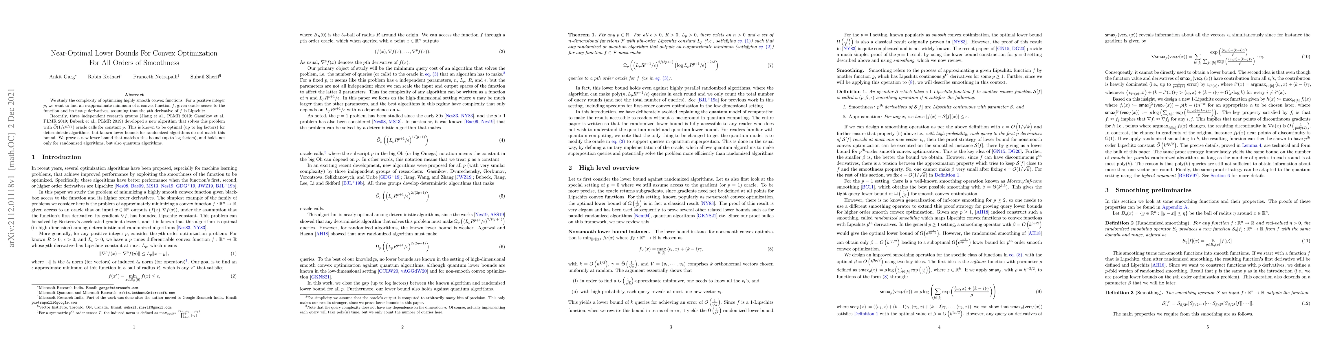 Thumbnail for Near-Optimal Lower Bounds For Convex Optimization For All Orders of
  Smoothness