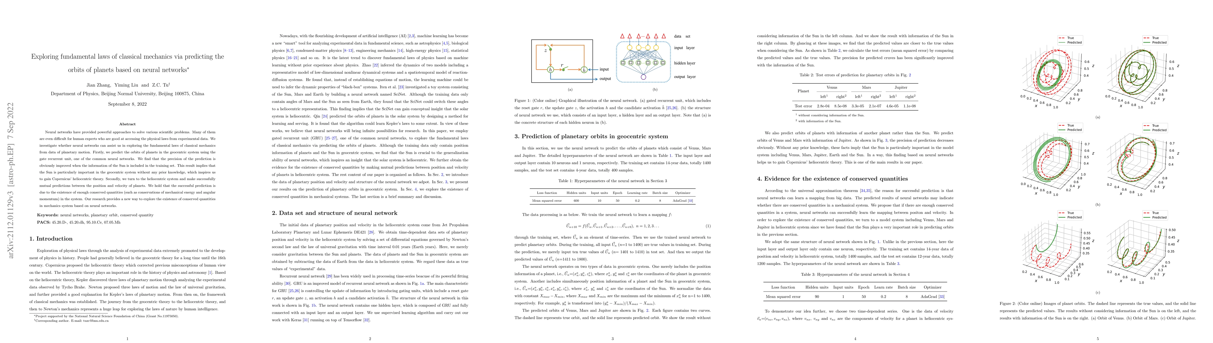Thumbnail for Exploring fundamental laws of classical mechanics via predicting the
  orbits of planets based on neural networks