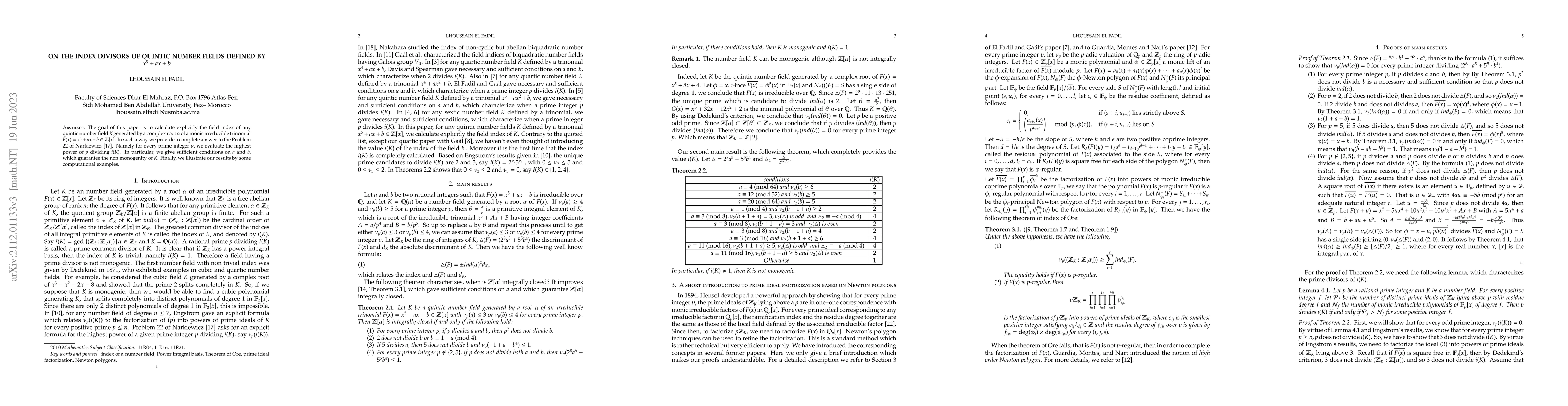 Thumbnail for On common index divisors and monogenity of certain number fields defined
  by $x^5+ax+b$