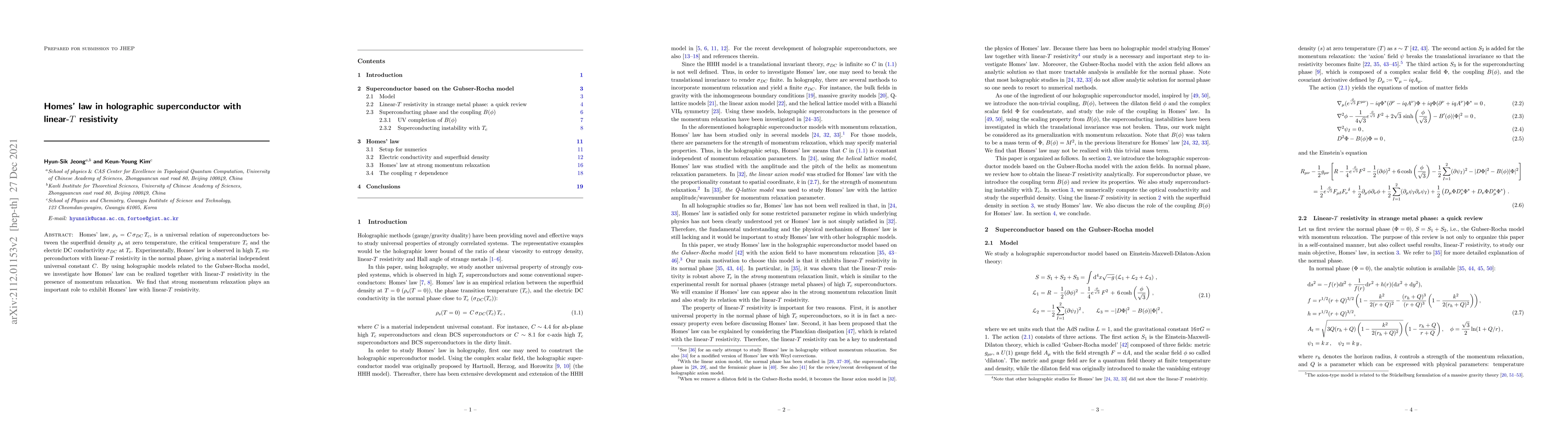 Thumbnail for Homes' law in holographic superconductor with linear-$T$ resistivity