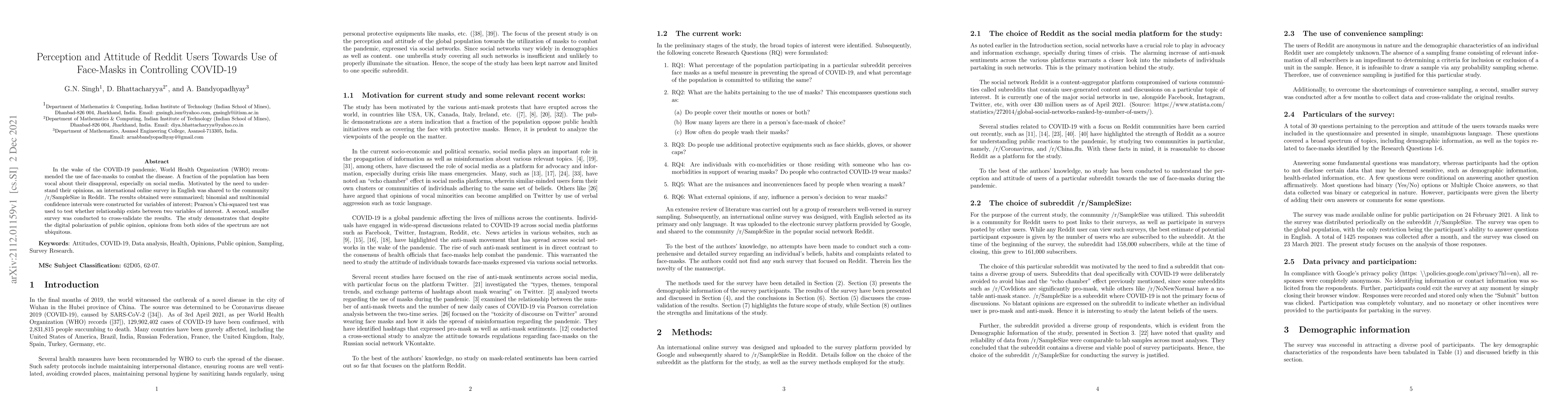 Thumbnail for Perception and Attitude of Reddit Users Towards Use of Face-Masks in
  Controlling COVID-19