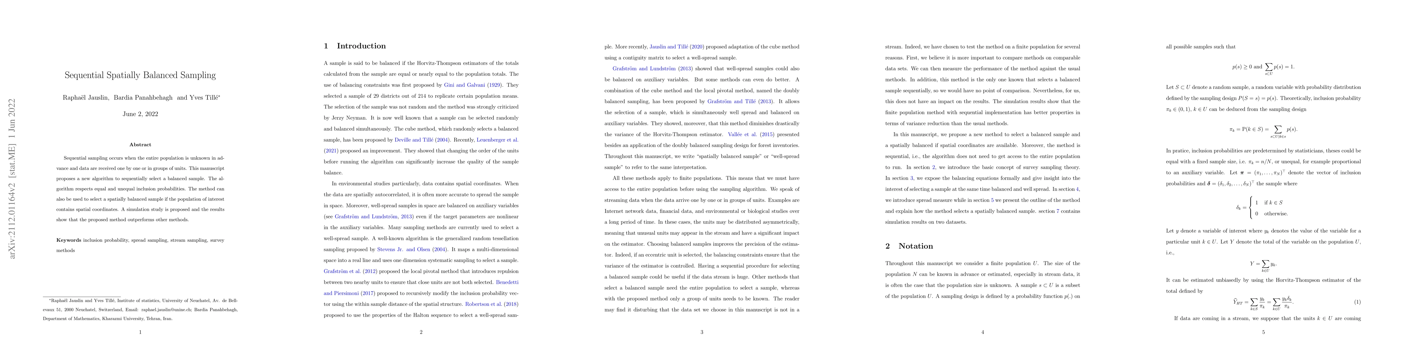 Thumbnail for Sequential Spatially Balanced Sampling