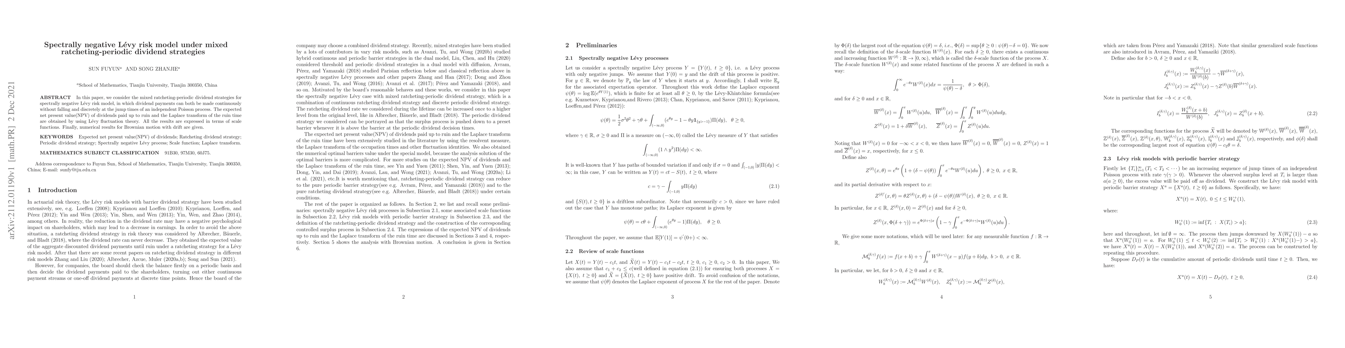 Thumbnail for Spectrally negative L\'{e}vy risk model under mixed ratcheting-periodic
  dividend strategies