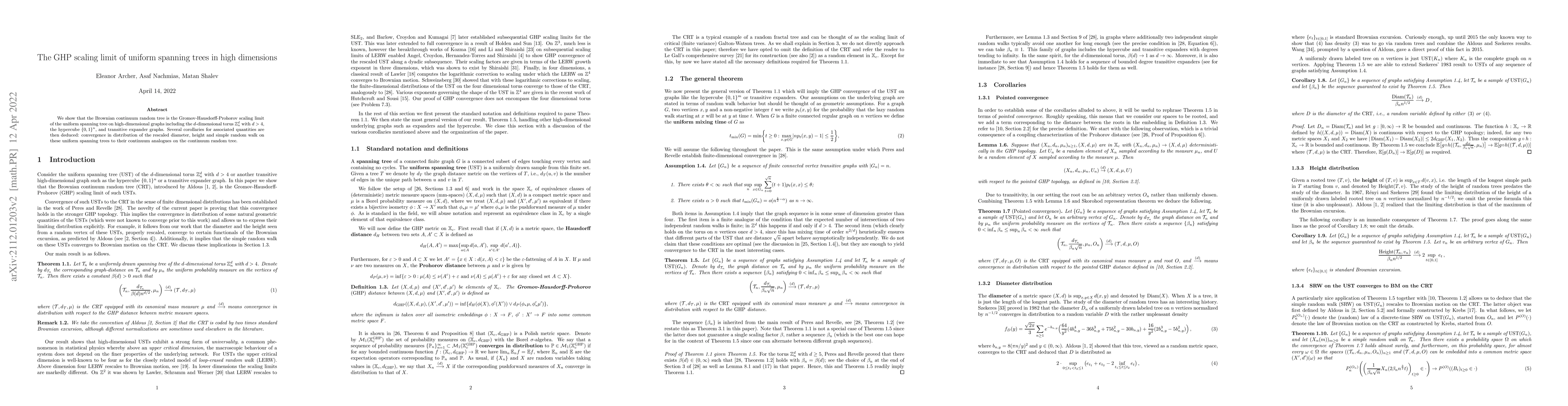Thumbnail for The GHP scaling limit of uniform spanning trees in high dimensions