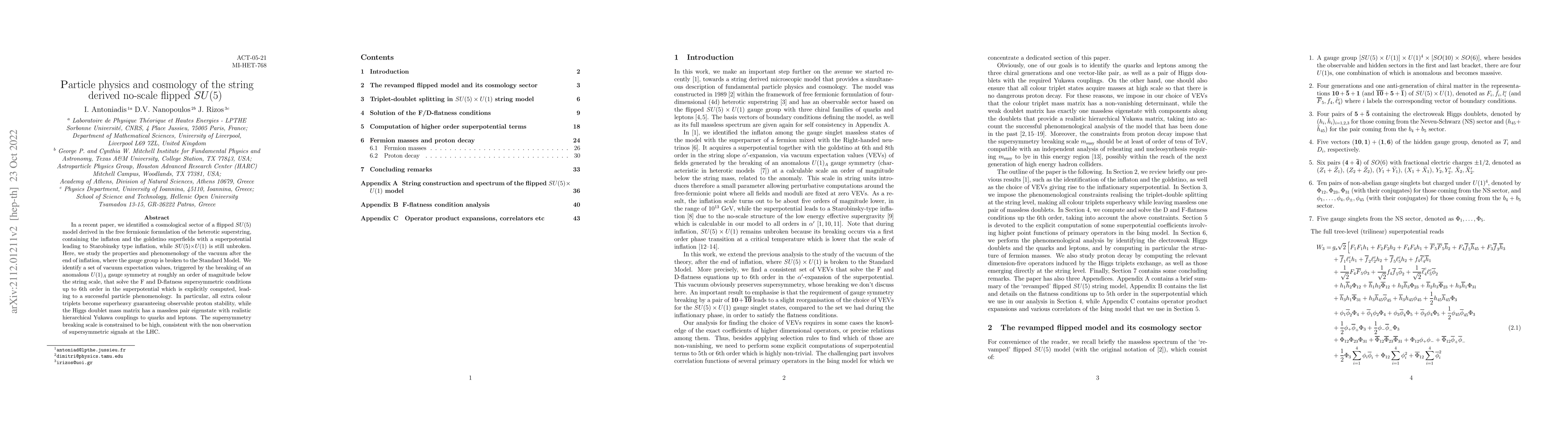 Thumbnail for Particle physics and cosmology of the string derived no-scale flipped
  $SU(5)$