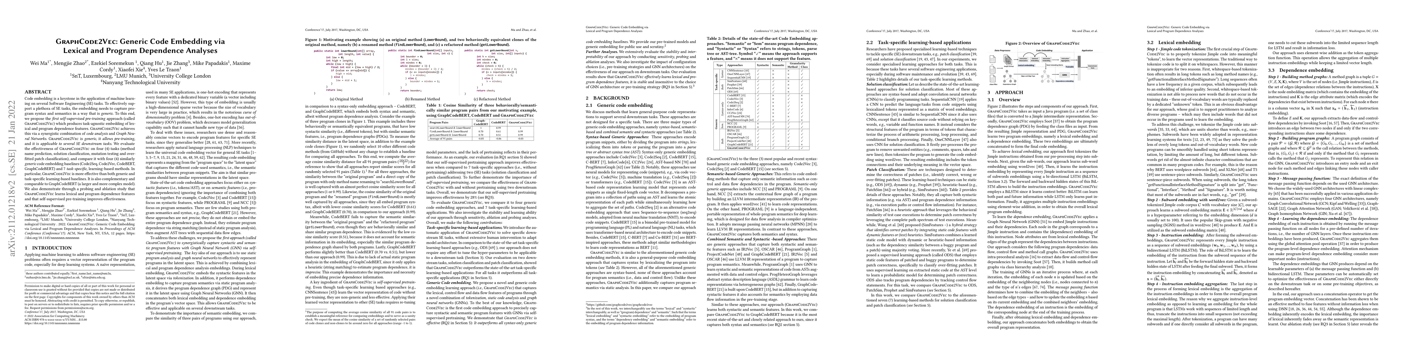 Thumbnail for GraphCode2Vec: Generic Code Embedding via Lexical and Program Dependence
  Analyses