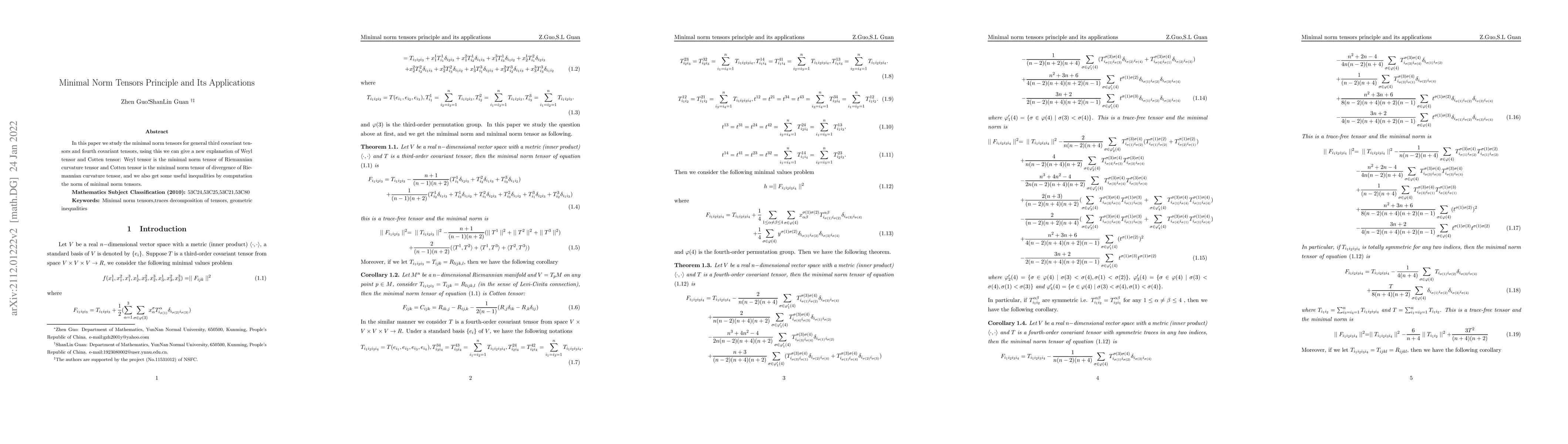 Thumbnail for Minimal Norm Tensors Principle and its Applications