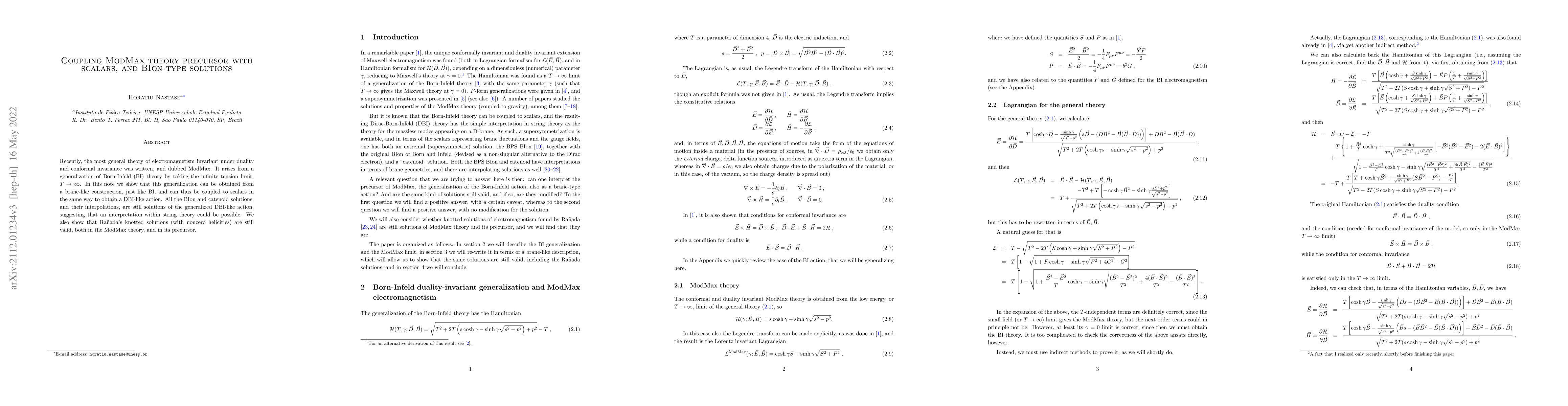 Thumbnail for Coupling ModMax theory precursor with scalars, and BIon-type solutions