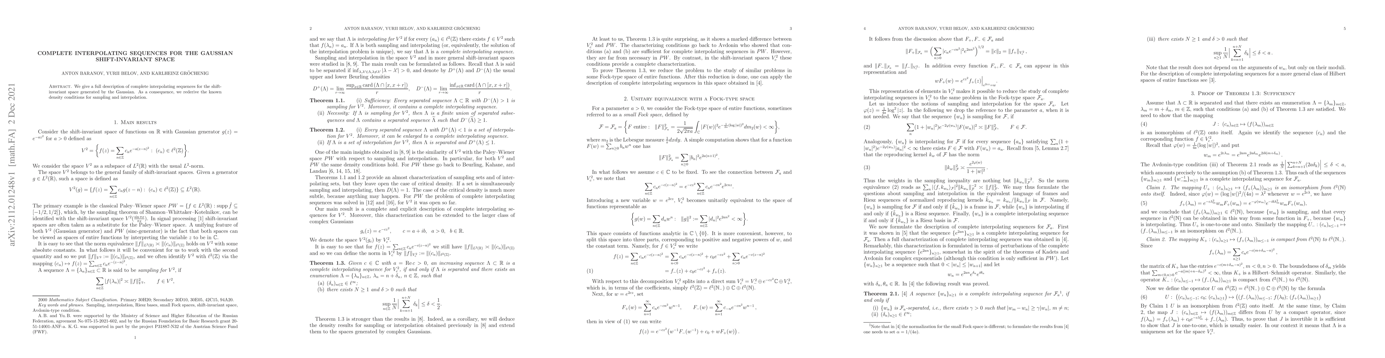 Thumbnail for Complete interpolating sequences for the Gaussian shift-invariant space