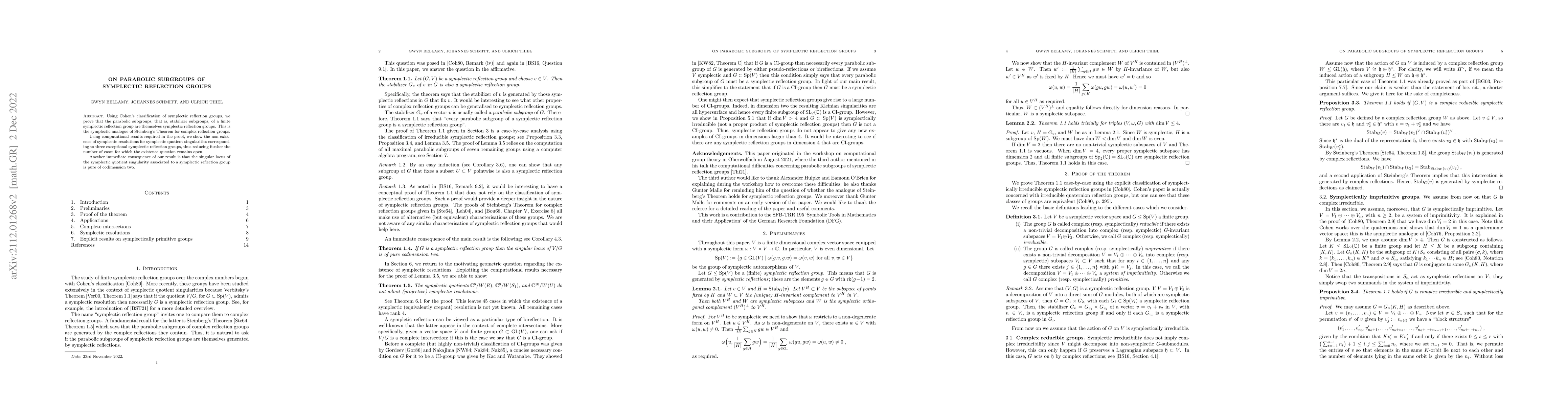 Thumbnail for On Parabolic Subgroups of Symplectic Reflection Groups