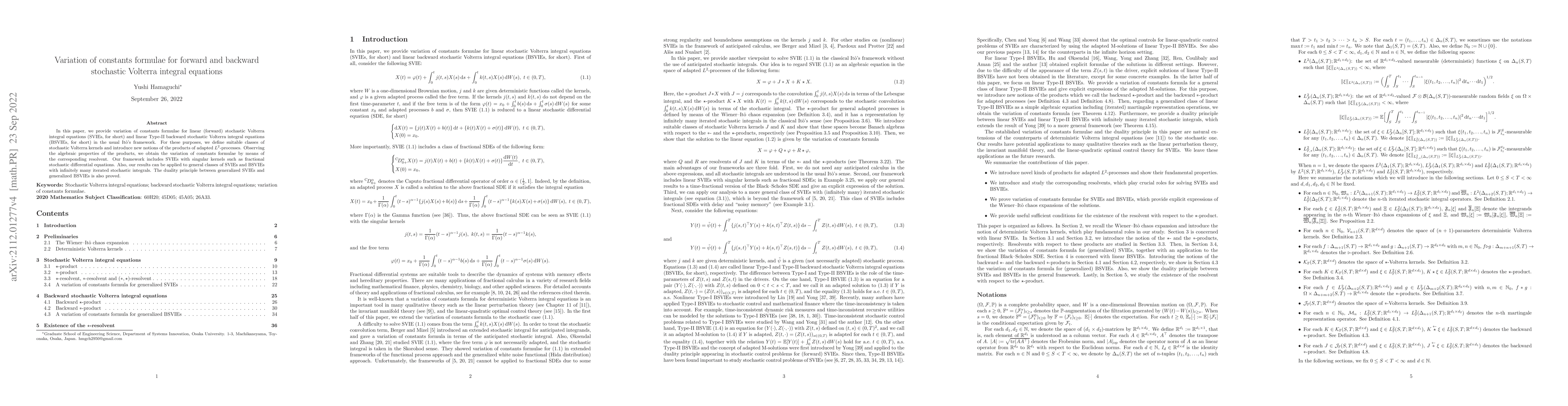 Thumbnail for Variation of constants formulae for forward and backward stochastic
  Volterra integral equations
