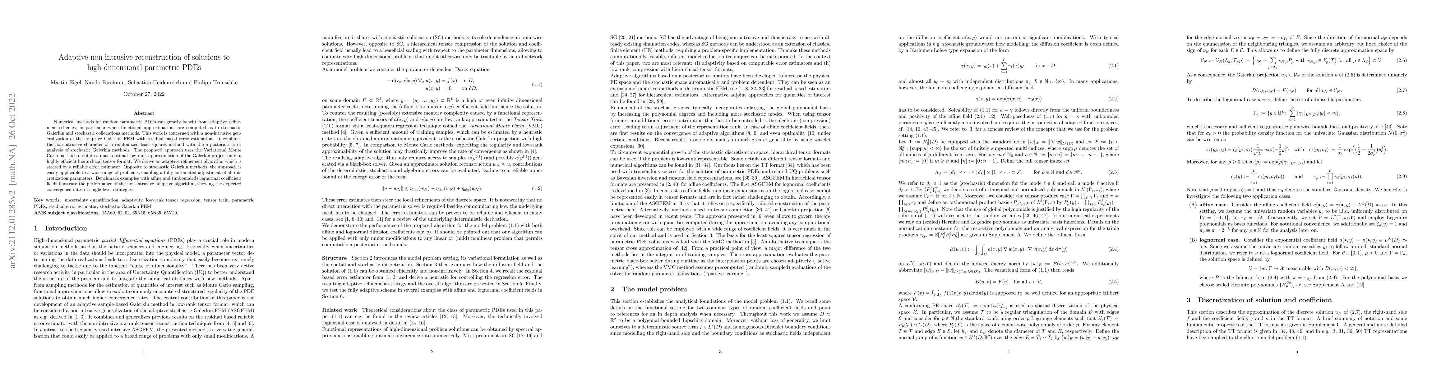 Thumbnail for Adaptive non-intrusive reconstruction of solutions to high-dimensional
  parametric PDEs