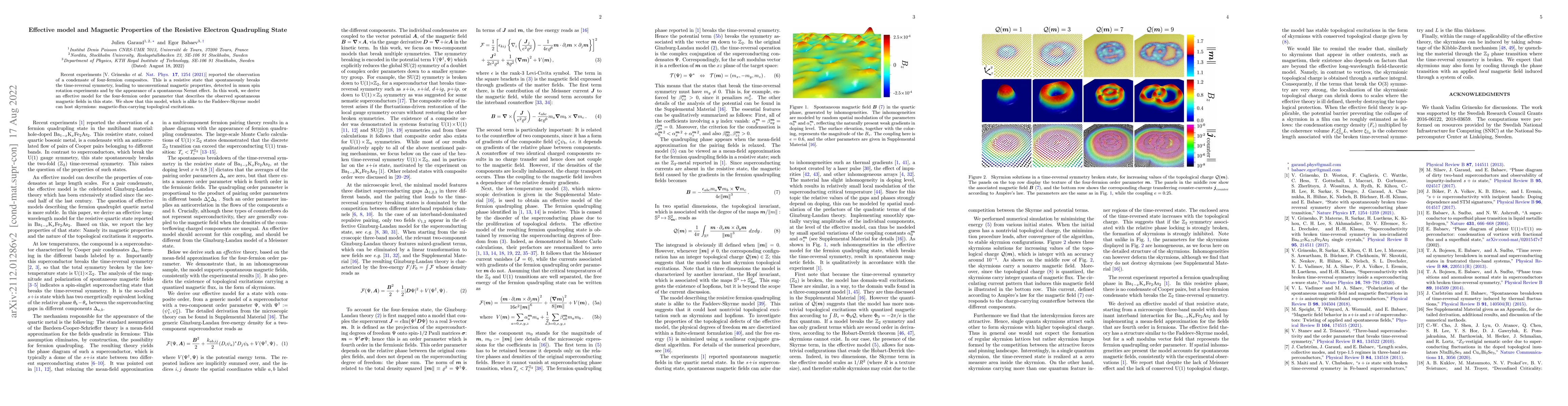 Thumbnail for Effective model and Magnetic Properties of the Resistive Electron
  Quadrupling State