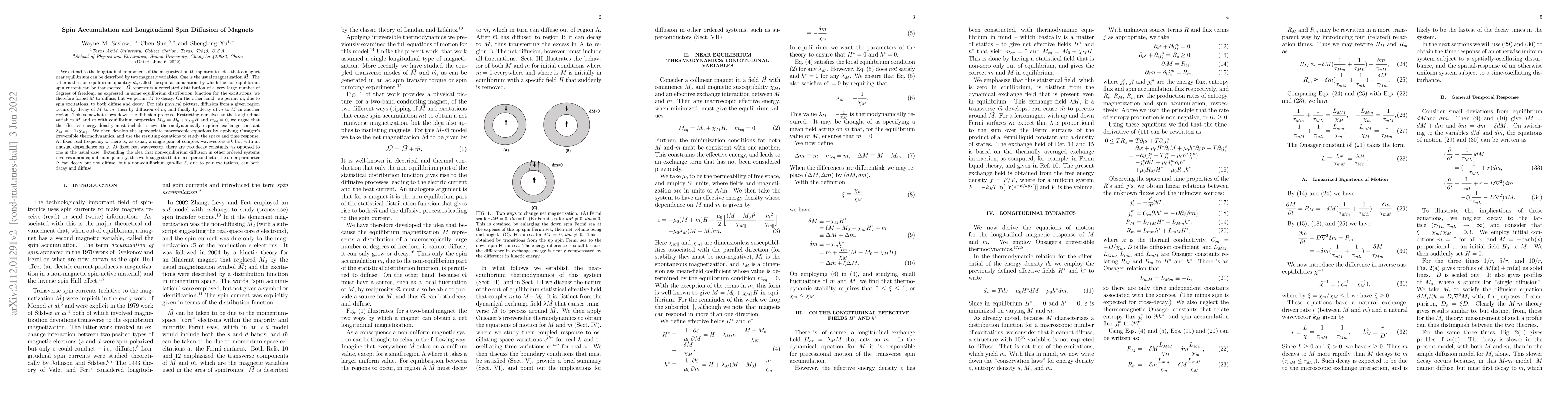Thumbnail for Spin Accumulation and Longitudinal Spin Diffusion of Magnets