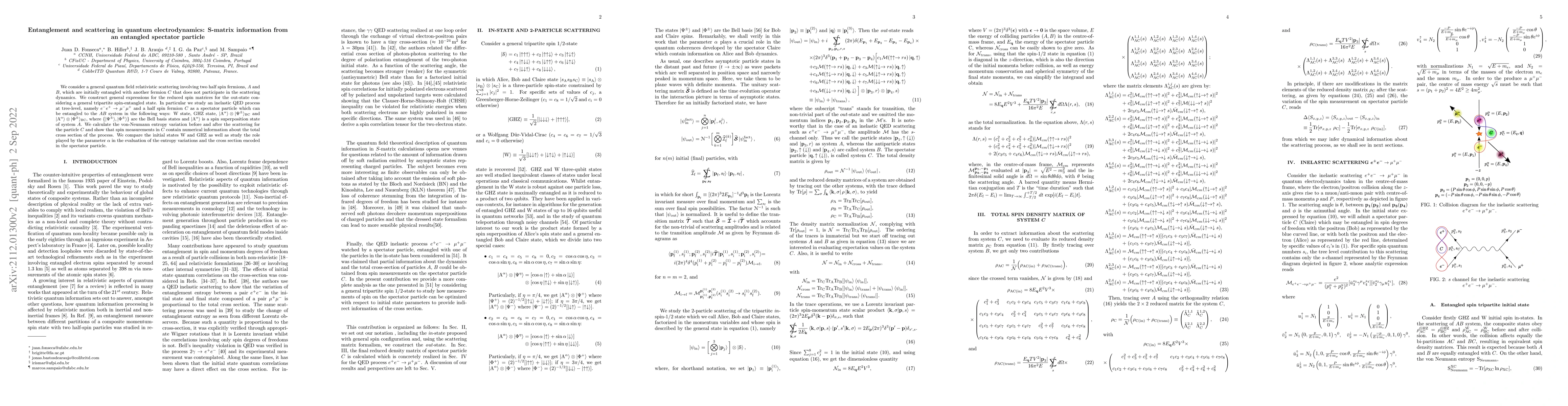 Thumbnail for Entanglement and scattering in quantum electrodynamics: S-matrix
  information from an entangled spectator particle